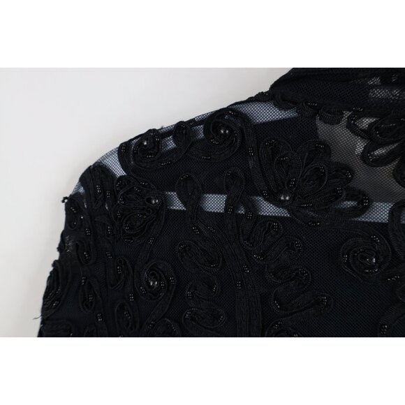 Vintage 90s Cache Womens Large Beaded Sheer Lace Button Cardigan Sweater Black - Picture 10 of 14